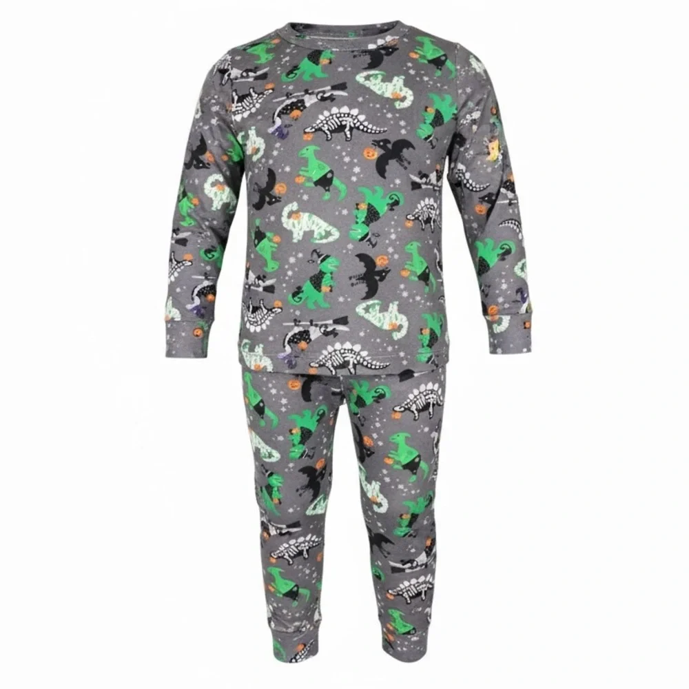 Tommy Bahama 2-Piece Gray and Green Halloween Pajamas with Dinosaurs‎ 12 Months